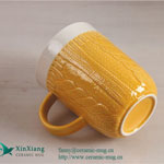 Relief yellow glazed ceramic coffee mugs with lid