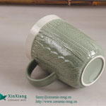 Relief gray glazed ceramic coffee mugs with lid