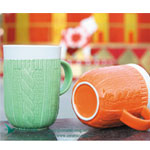 Relief  promotional green glazed ceramic coffee mugs