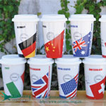 Printed double wall ceramic travel cups with silicone lid 14oz