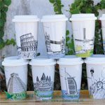 12oz Eco cups scenery with silicone cover Ceramic travel mugs