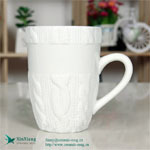 White wide mouth embossed ceramic coffee mugs Suppliers