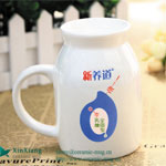 High white printed promotional ceramic milk mugs with logo