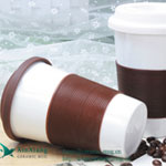 Brown Eco cups Double wall ceramic travel cups with silicone lid