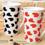 High white printed ceramic coffee mugs with lid