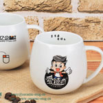 White egg-shaped printed ceramic coffee mugs with logo