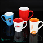 Blue V Shape promotional Ceramic Tea mugs with Logo
