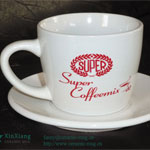 Glazed Espresso Printed Ceramic Tea Cups and Saucers