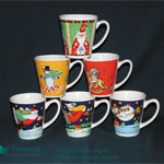 V Shape wide mouthed printed Color Glazed Ceramic mugs