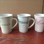 White wide mouth printed promotional ceramic coffee mugs