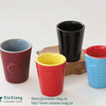 Double color embossed ceramic coffee cups without handle