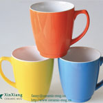 Blue shiny printed wide mouth ceramic coffee mugs