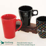 Black wide mouth printed ceramic coffee mugs with logo