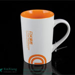 White tall trumpet shaped ceramic coffee mugs with logo