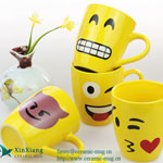 Tall yellow funny smiling face ceramic coffee mugs