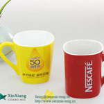 Yellow square low ceramic coffee mugs with Nescafe logo