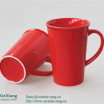 High red trumpet shaped ceramic coffee mugs with logo