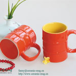 14oz Red oil barrel shaped printed ceramic coffee mugs