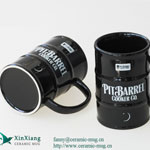 Black oil barrel shaped ceramic coffee mugs with logo