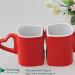 Red square Valentine's Day ceramic pair mugs