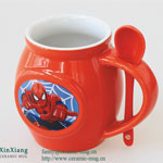 Red Spider Man jar shaped ceramic mugs with spoon
