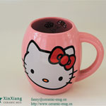 Pink barrel-shaped printed ceramic mugs with handle