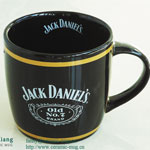 14oz Large black cask shaped printed ceramic coffee mug with logo