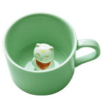Custom Green 3D Cat animal Ceramic Coffee Mugs with lid cowboy celadon tea cups