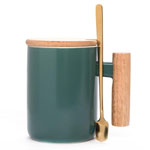 380ml china suppliers green nordic ceramic mugs wood handle ceramic coffee mugs with wood lid