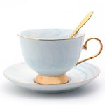 8oz China marble supplier luxury style coffee cup and saucer set with gold handle and golden edge