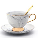 8oz Custom marble supplier luxury style coffee mug and saucer set with gold handle and bottom