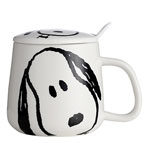 Custom 350ml white snoopy coffee mugs with lid and spoon china manufacturers