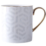 Custom 330ml white nordic honeycomb mugs with wooden handle ceramic mug lovers coffee cups