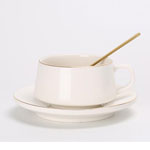 Custom 300ml white vintage nordic ceramic coffee cup and saucer minimal ceramic mugs with gold rim