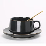 Manufacturers 300ml black ceramic coffee cup and saucer with logo minimal ceramic mugs with gold rim