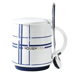 Promotional vintage stripe ceramic mugs with logo ceramic coffee mugs with lid and spoon