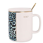 Custom hero nordic leopard print Phnom Penh ceramic mugs gold striped coffee cups with lid and spoon