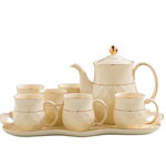 Custom diamonds white ceramic teacups and teapots  ceramic tea set with golden rim suppliers
