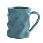 Blue 12oz 3D ceramic mugs Matte colored glaze relief ceramic coffee lovers mugs