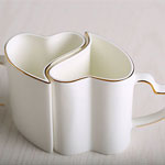 Custom white heart shaped ceramic mugs with heart handle Ceramic couple mugs coffee cups with golden rim