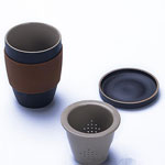 Suppliers black retro pottery ceramic tea mugs with tea filter and lid silicone handle