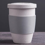 Wholesale grey retro pottery ceramic tea mugs with tea filter and lid silicone handle