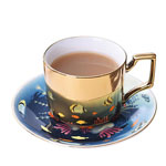 Custom mirror ceramic coffee cup and saucer Golden ceramic tea mugs electroplating cup set