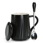 Reusable 15oz white screw ceramic mugs ceramic cups milk mug with lid and spoon