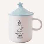 Cartoon 11oz line drawing ceramic coffee mugs with house shape lid funny mugs ceramic