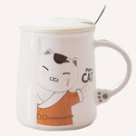 Custom cartoon ceramic mugs with cat shape handle Pastoral style ceramic coffee mugs with cat logo