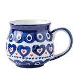 Custom retro fat ceramic mugs with decal blue and heart Ceramic milk mugs manufacturers