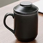 Promotion black matte ceramic tea mugs with tea filter and lid manufacturers
