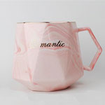 Pink 12oz marble ceramic coffee mugs with logo 3D diamond shape ceramic mugs with gold rim