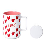 Custom 16oz american ceramic mugs with lid Pink retro coffee cups with love logo factory